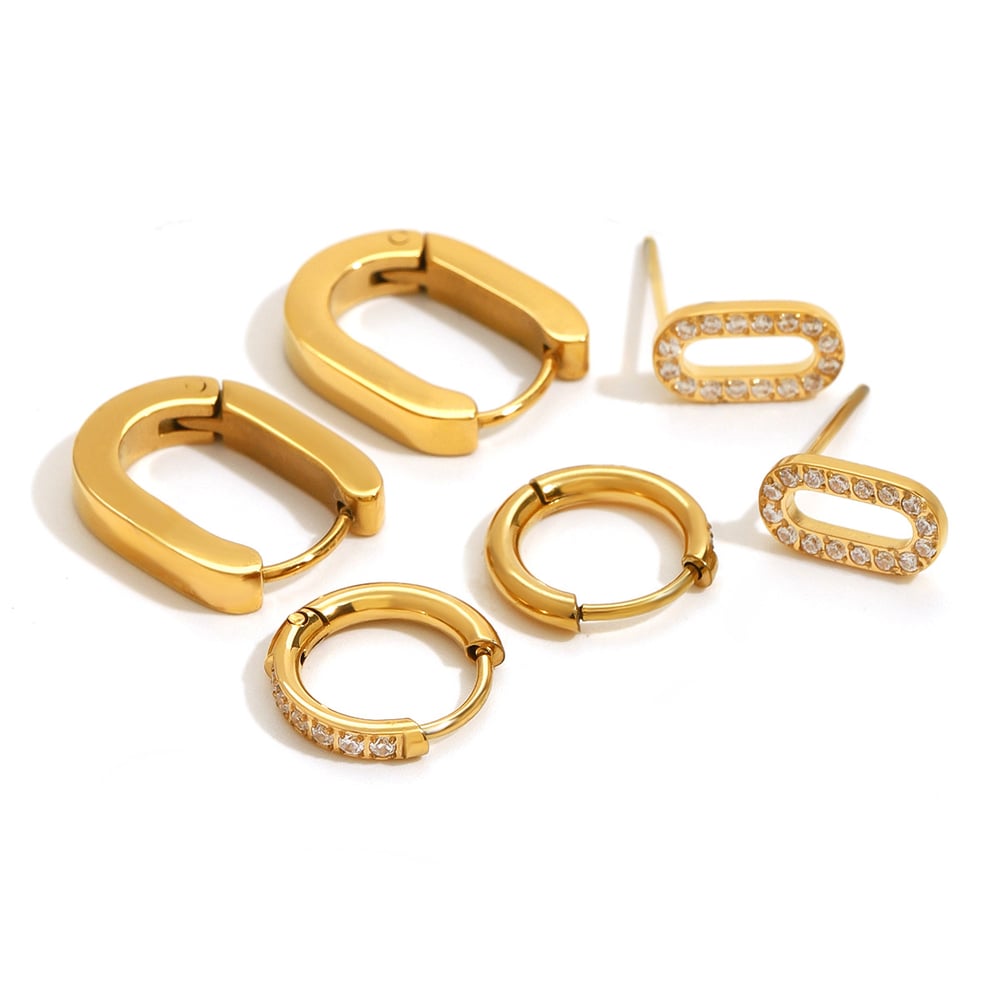 1 pair simple series classic geometric stainless steel  gold plated rhinestone women earrings set Picture5