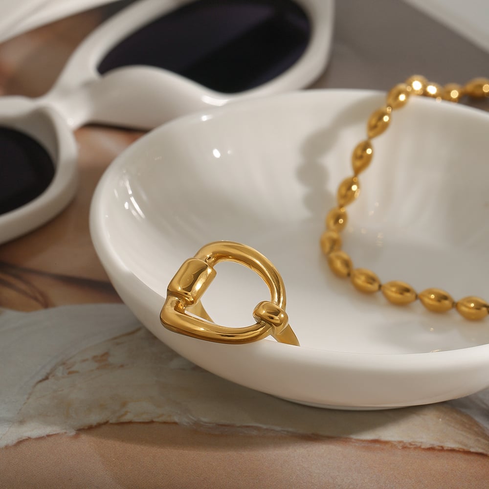 1 Piece Minimalist Series Chic Irregular Shape Stainless Steel Gold Color Women's Adjustable Rings h5Picture5