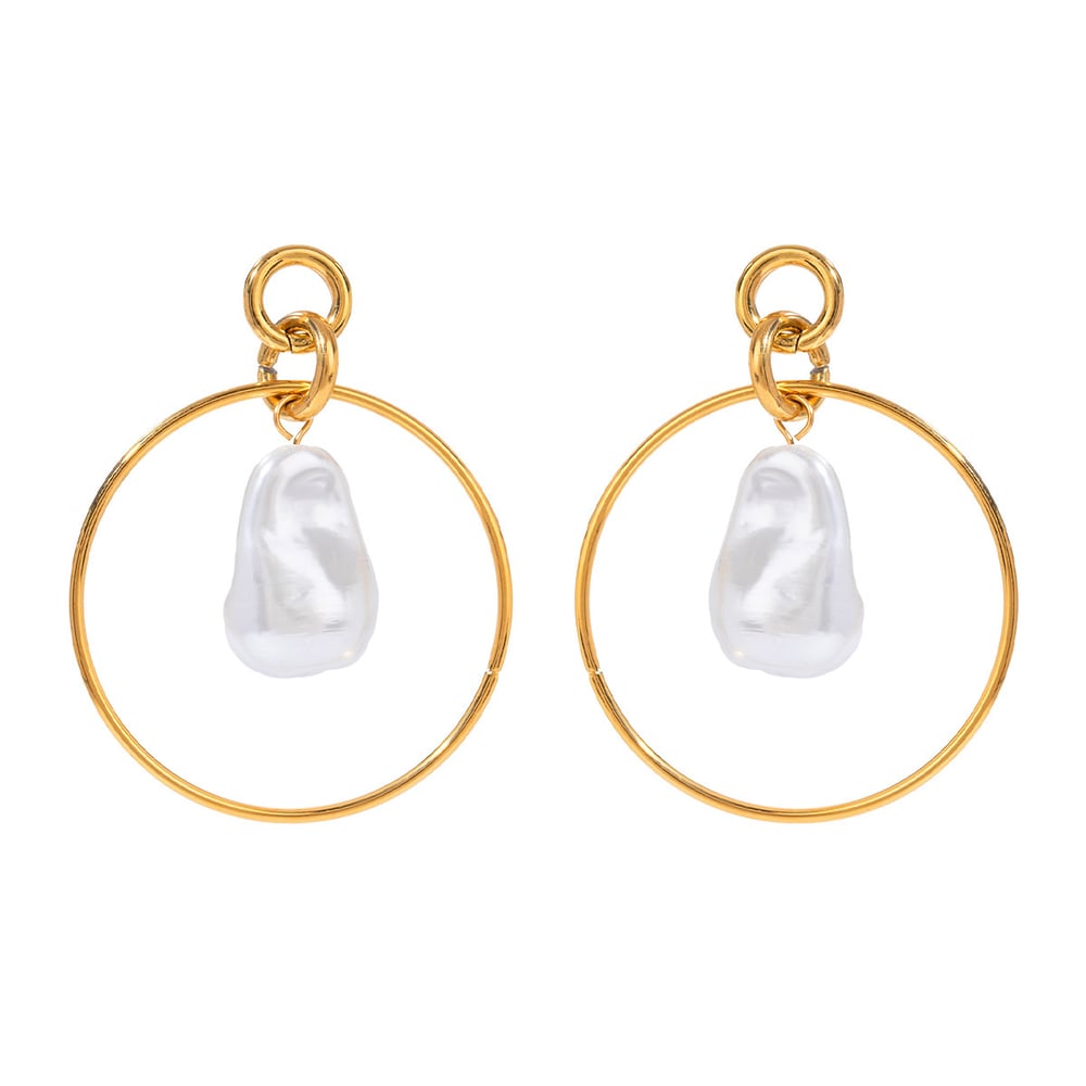 1 pair simple series elegant geometric stainless steel  gold plated artificial pearl women drop earrings h5Picture6