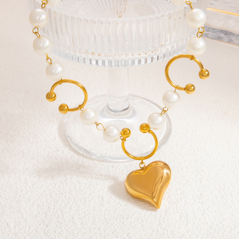 1 piece luxurious series sweet heart stainless steel  gold color plated artificial pearl women's pendant necklaces h5Picture5