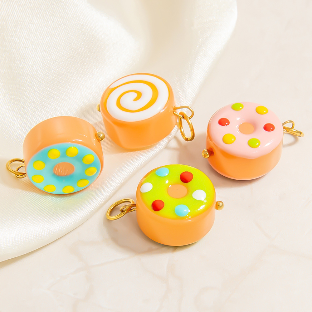1 Piece Chromatic Series Sweet Doughnut Coloured Glaze Stainless Steel Gold Color Women's Pendants h5Picture5