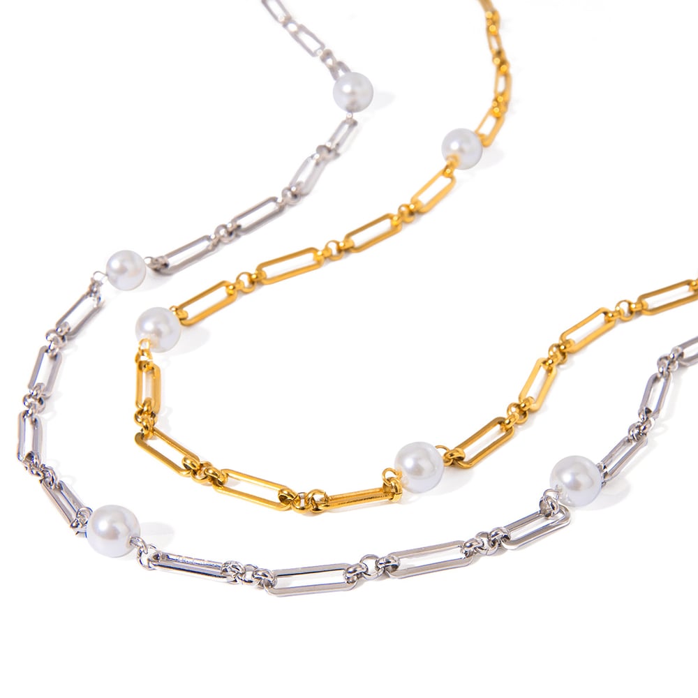1 piece simple series elegant geometric stainless steel  gold plated artificial pearl women chain necklaces h5Picture5