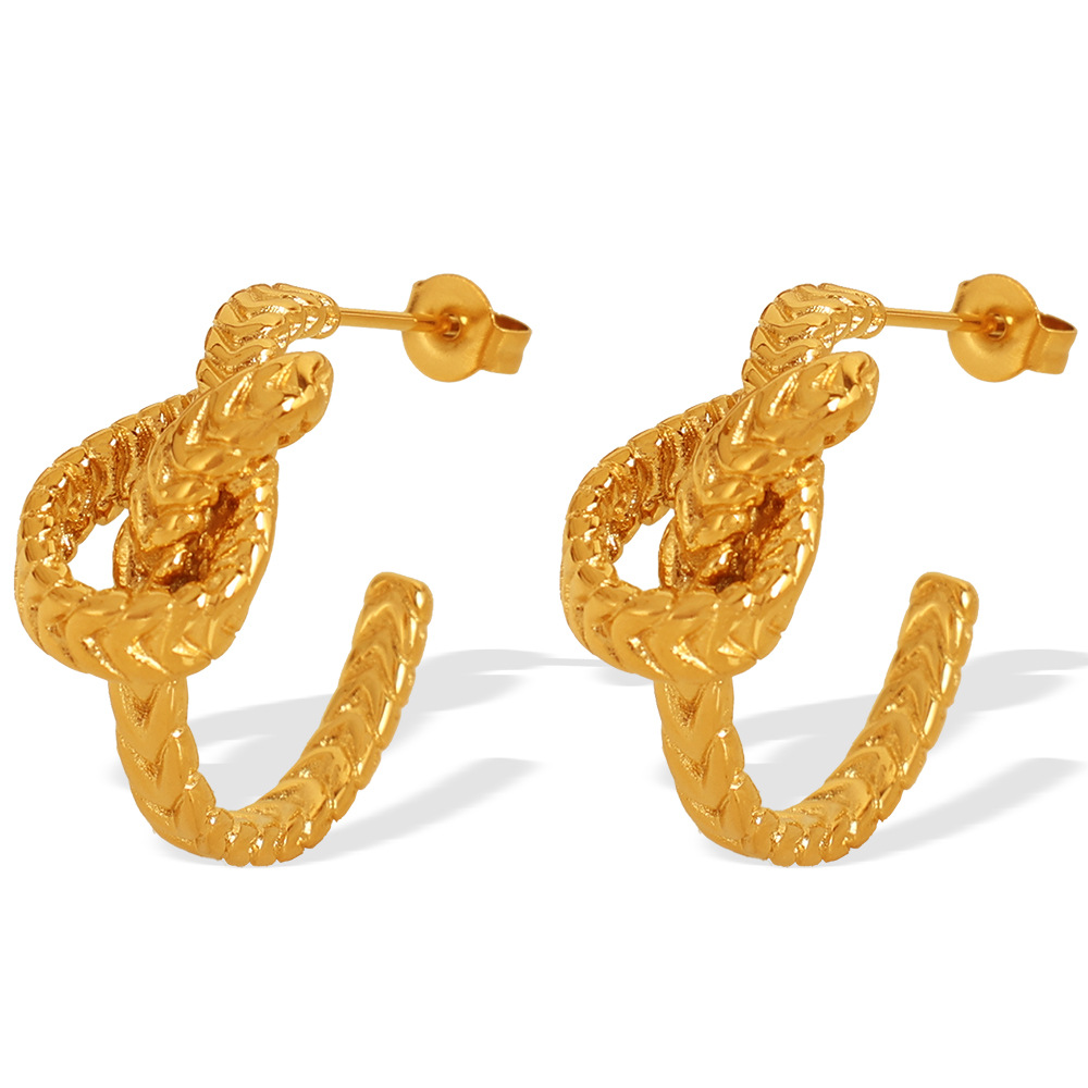 1 pair simple series retro twist stainless steel  gold color plated women's hoop earrings Picture5