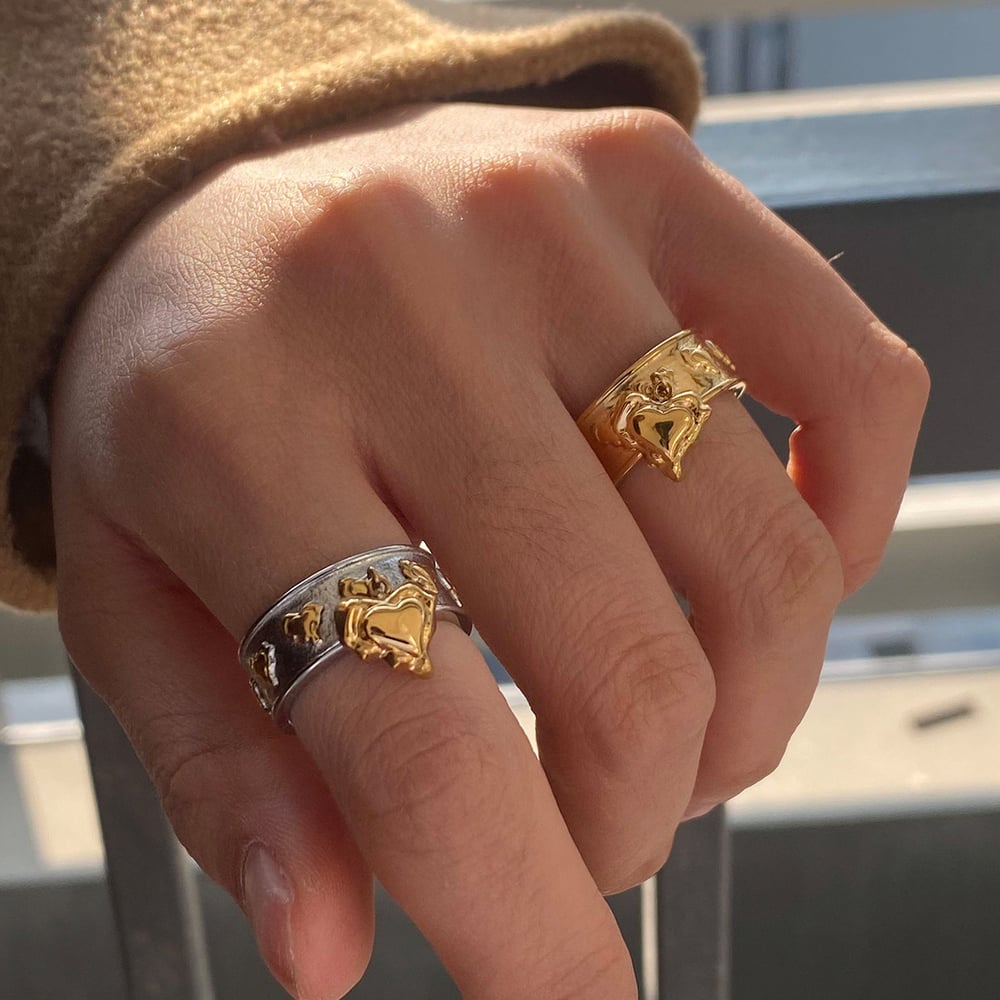 1 Piece Romantic Series Retro Irregular Heart Shape Stainless Steel Gold Color Women's Single Rings Picture9