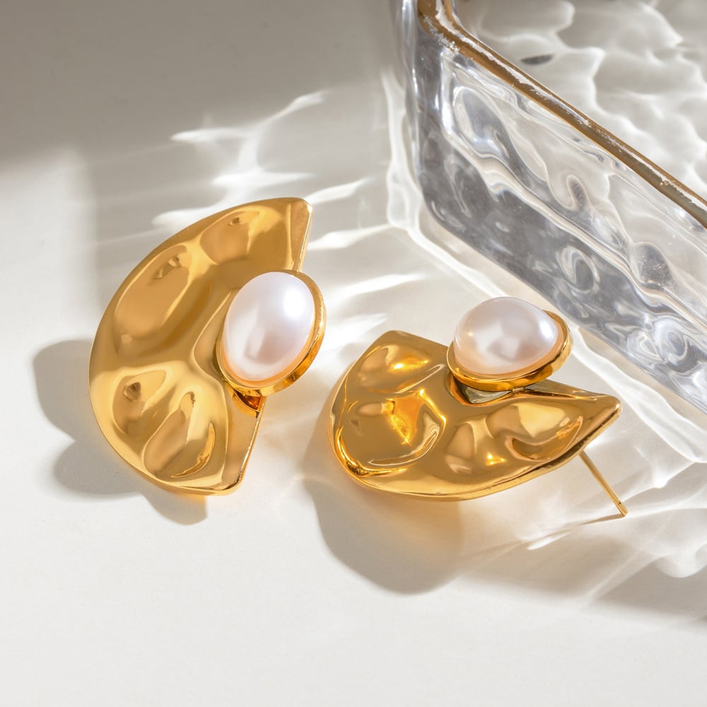 1 pair simple series retro geometric stainless steel  gold plated artificial pearl women stud earrings h5Picture4