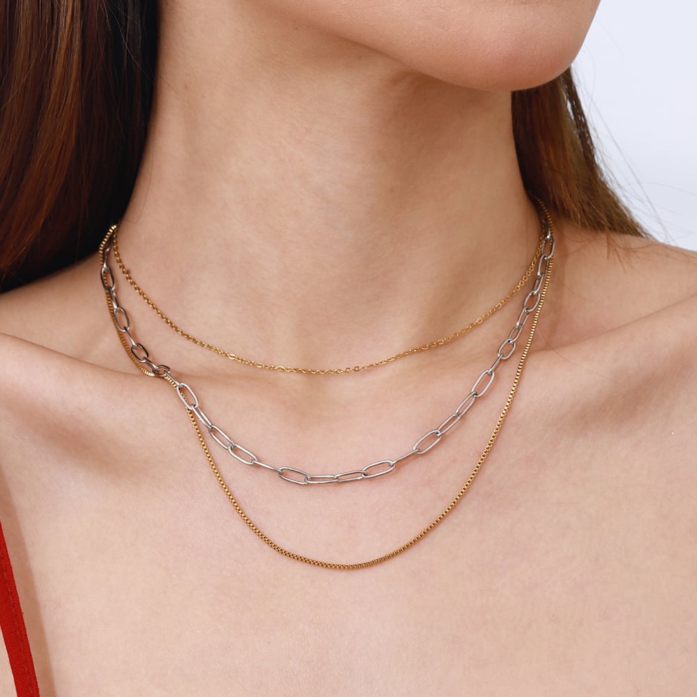 1 Piece Modern Series Line Stainless Steel Gold & Silver Color Women's Layered Necklaces h5Picture8