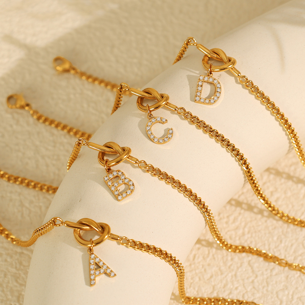 1 piece simple series simple letter stainless steel  gold plated rhinestone women charm bracelets h5Picture3