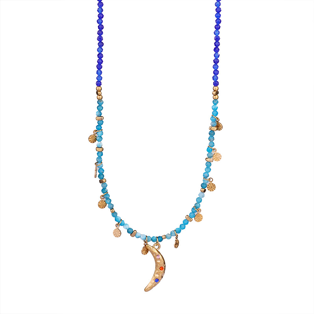 1 Piece Exquisite Series Retro Moon Shape Pendant Stainless Steel Gold Color Women's Beaded Necklaces Picture9