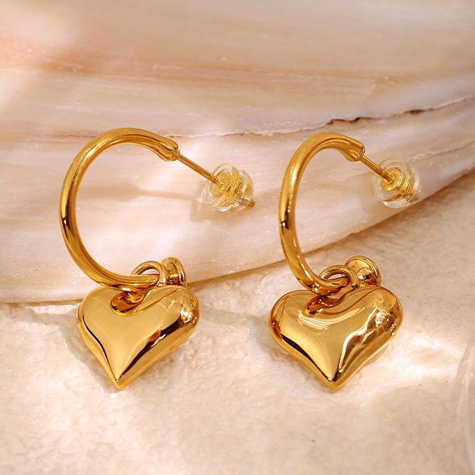 1 Çift Romantik Seri Tatlı Kalp Titanyum Çelik Altın Rengi Kadın Damla Küpe h5Resim3