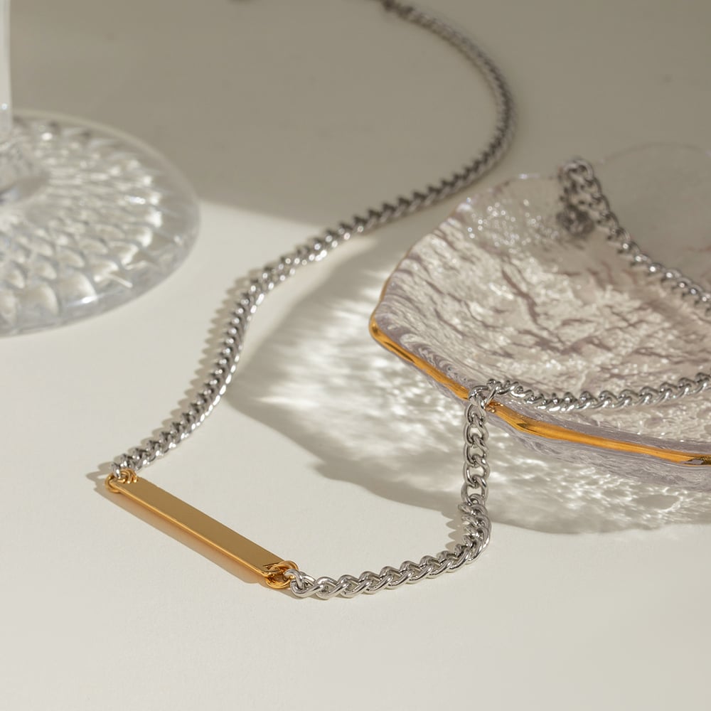 1 piece simple style square shape stainless steel  gold plated women's chain necklace h5Picture4