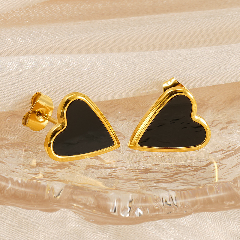 1 pair simple series classic heart stainless steel  gold plated women stud earrings h5Picture5