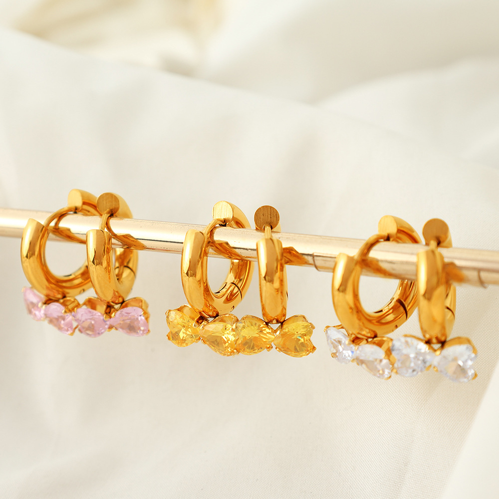 1 pair romantic series sweet bowknot stainless steel  gold color plated zircon women's drop earrings Picture5