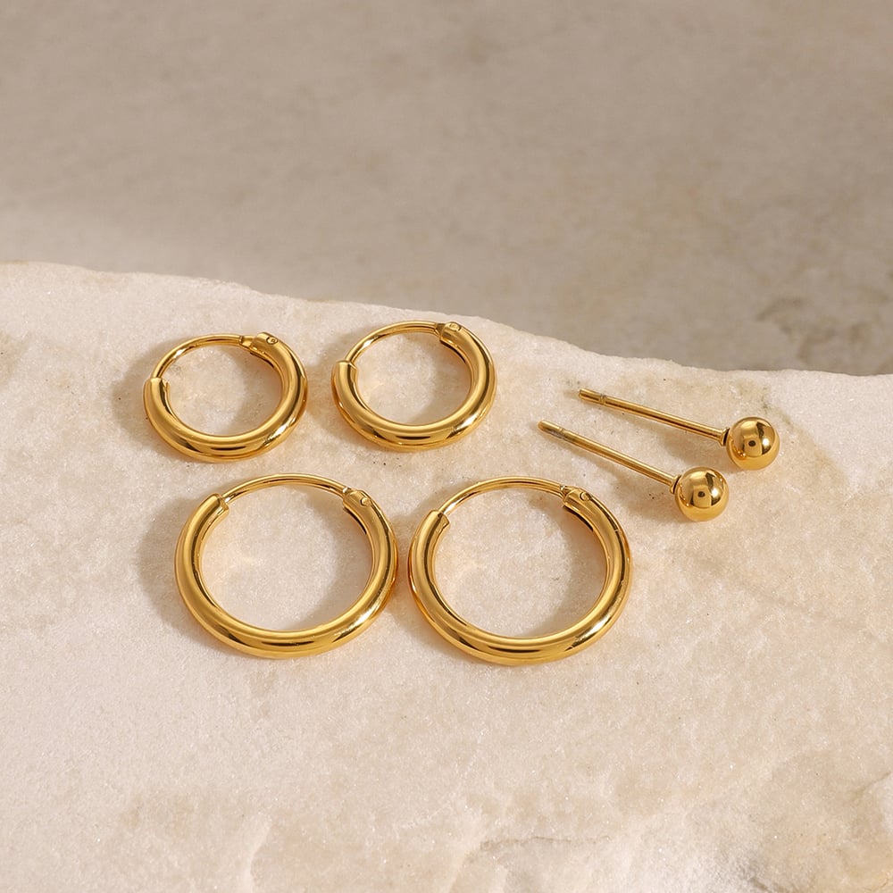 1 Set Daily Annular Stainless Steel Gold Plated Women's Earrings Set h5Picture4