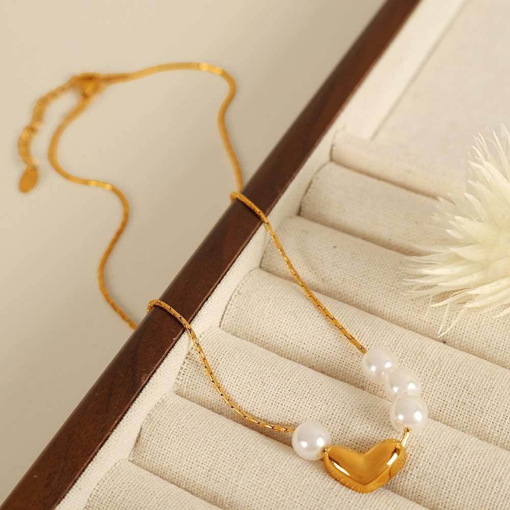 1 piece simple series simple heart stainless steel  gold plated artificial pearl women pendant necklaces h5Picture3