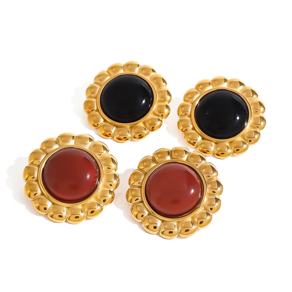 1 Pair Retro Flower Stainless Steel Gold Color Stud Earrings h5Picture4