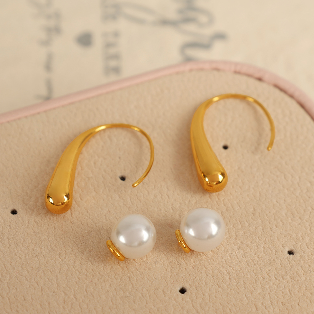 1 pair simple series simple geometric stainless steel  gold plated artificial pearl women stud earrings h5Picture3