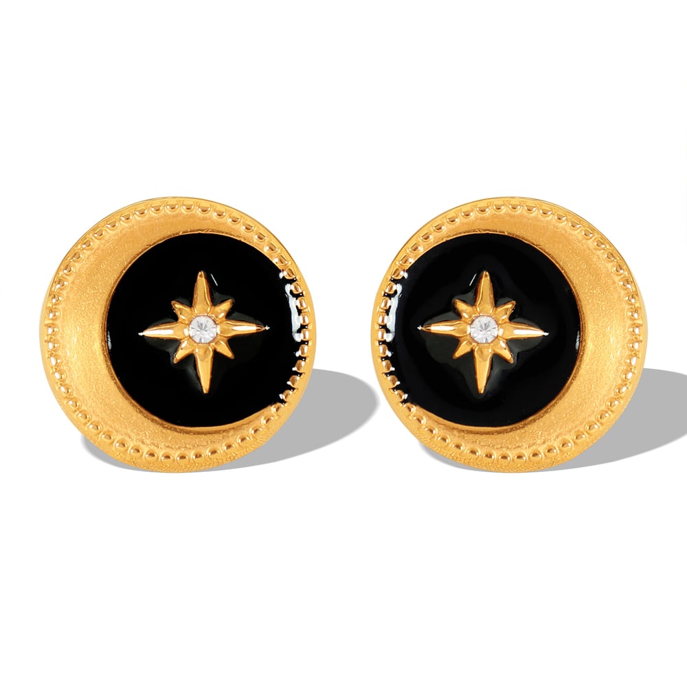 1 pair classic series retro sun/moon stainless steel  gold plated rhinestone women stud earrings h5Picture5