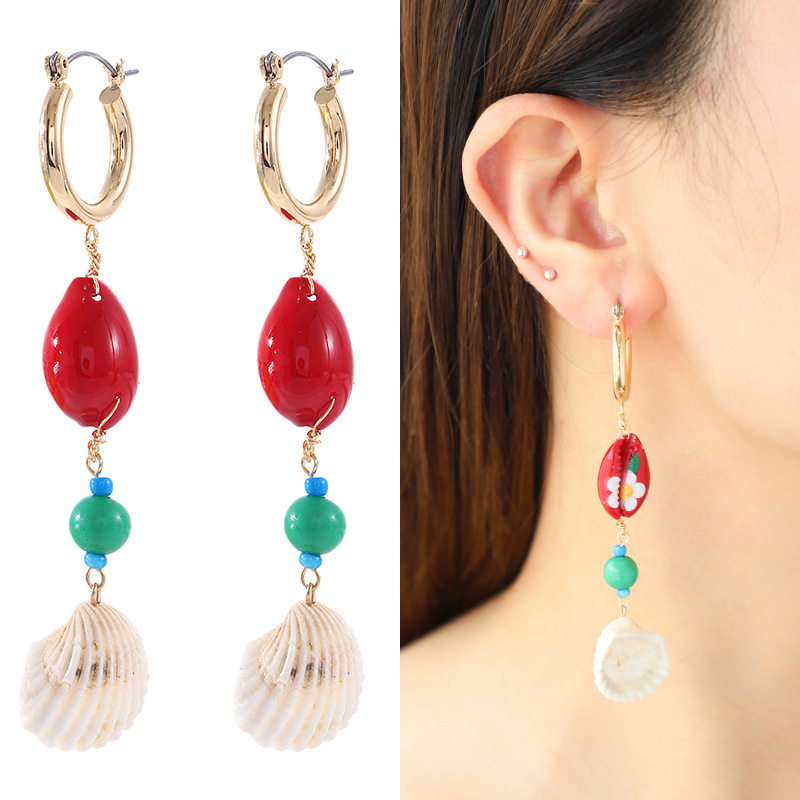 1 Pair Marine Series Vacation Polychrome Seashell Shape Gold Color Copper Women's Drop Earrings h5Picture3