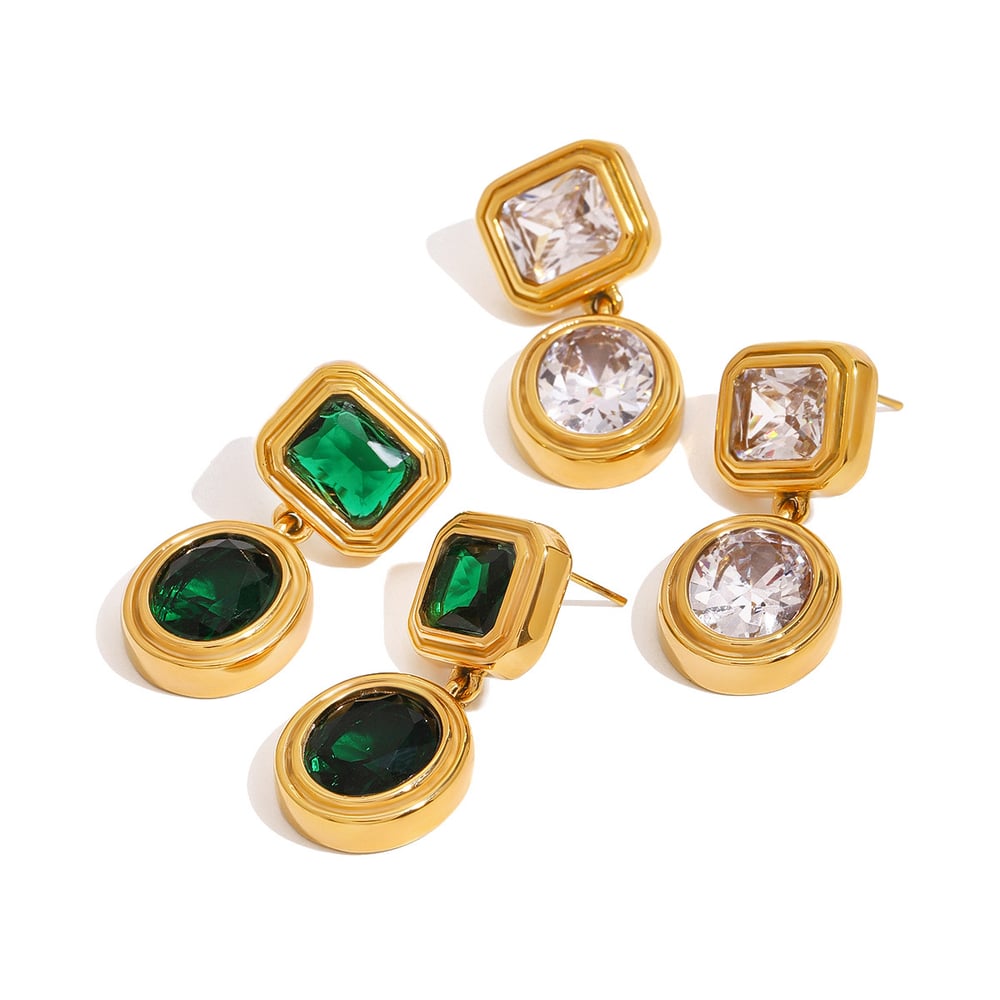 1 Pair Gorgeous Series Retro Quadrilateral Exquisite Stainless Steel Gold Color Women's Drop Earrings h5Picture5