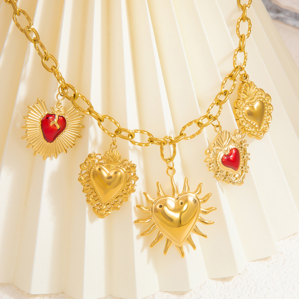 1 piece luxurious series retro heart stainless steel  gold color plated women's pendant necklaces h5Picture3