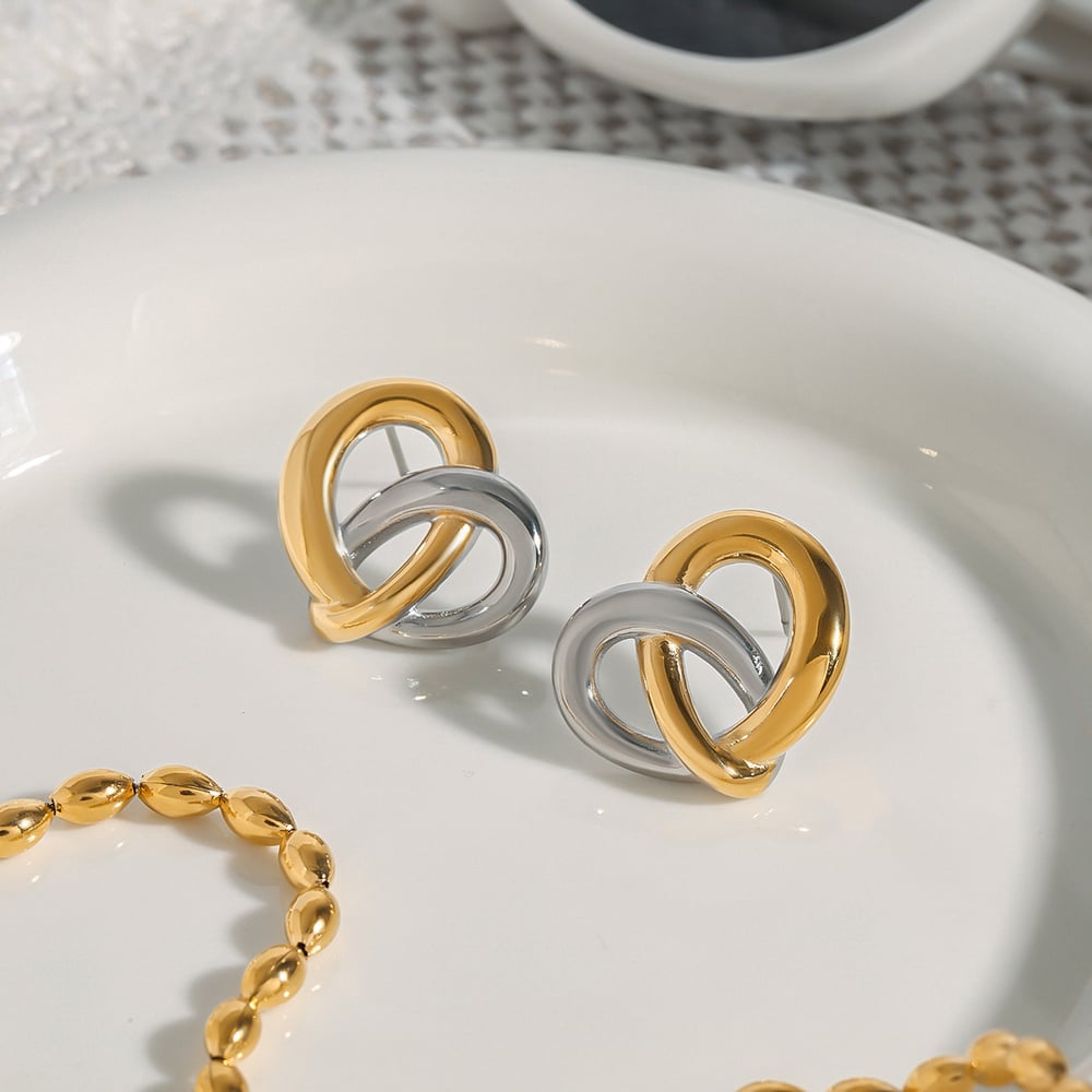 1 Pair Fascinating Series Daily Heart Knot Shape Stainless Steel Gold Color Women's Stud Earrings h5Picture3