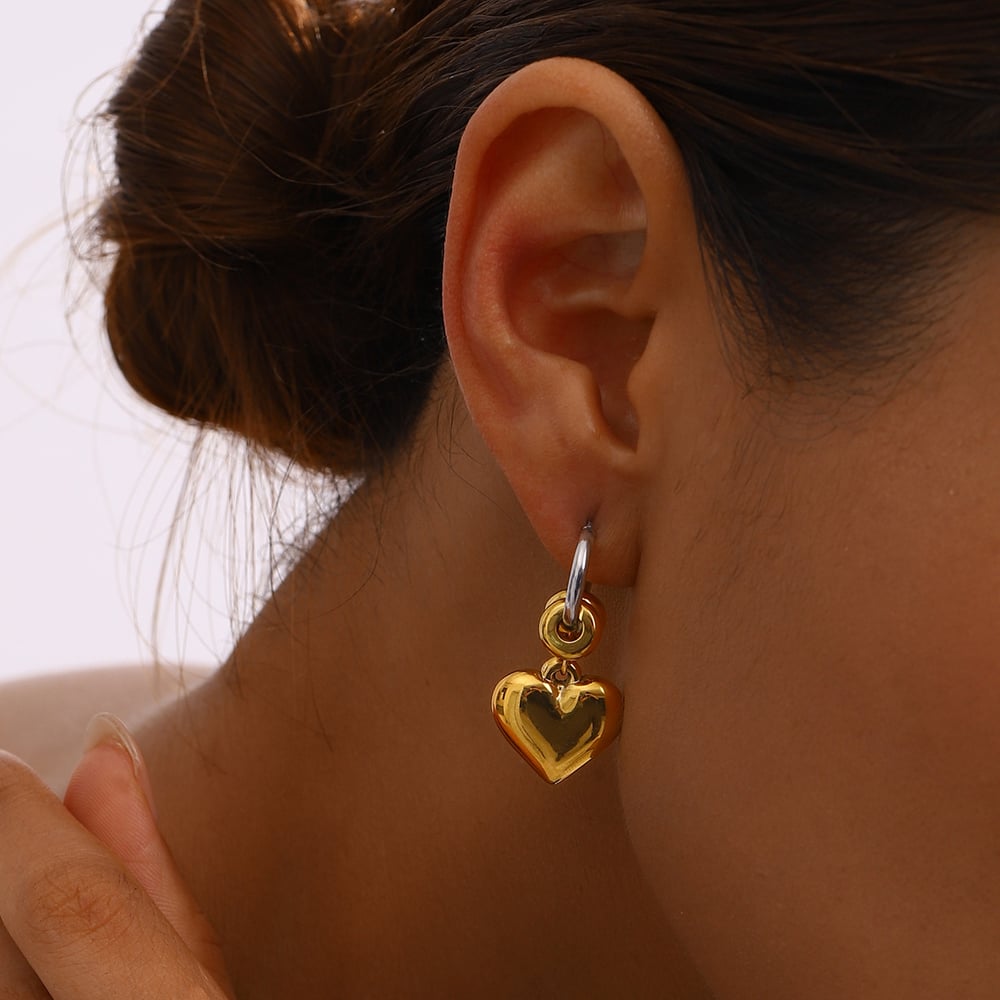 1 Pair Simple Series Asymmetric Heart Tassels Stainless Steel Gold and Silver Color Women's Drop Earrings h5Picture3