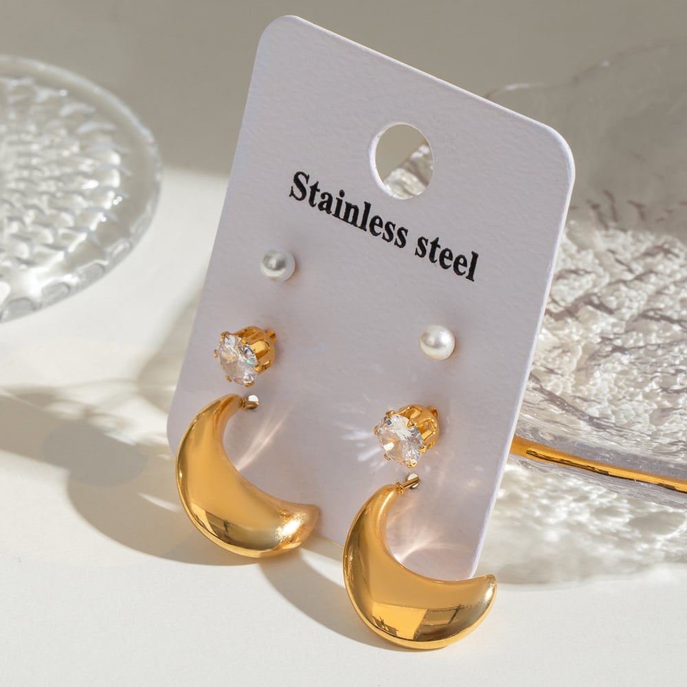 1 paio di orecchini da donna con perle artificiali placcate in oro , serie semplice, casual, sole/luna h5Immagine4