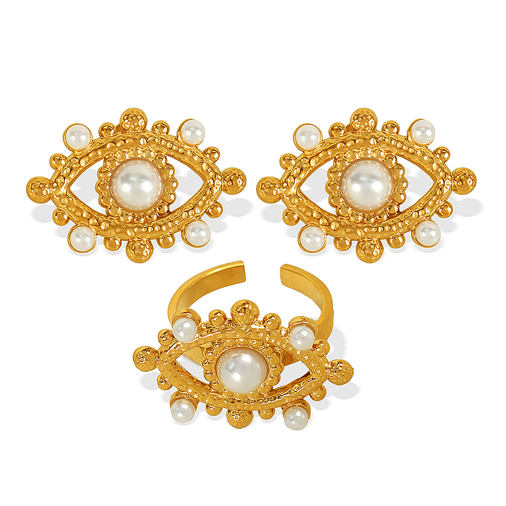 1 pair simple series punk eye stainless steel  gold plated artificial pearl women stud earrings h5Picture6