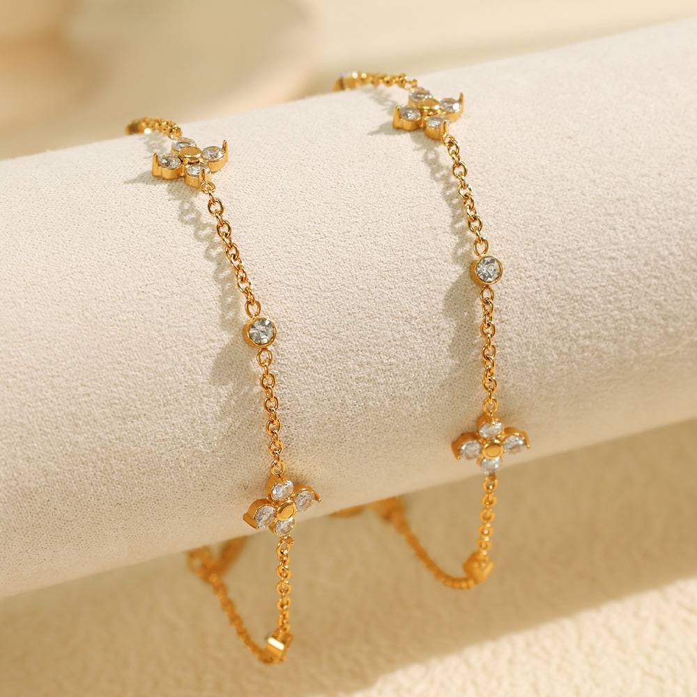 1 piece simple series simple flower stainless steel  gold plated zircon women charm bracelets Picture4