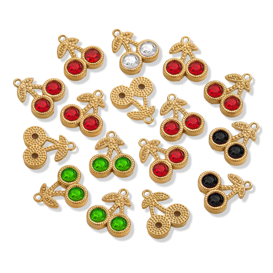 1 Piece Romantic Series Cute Cherry Stainless Steel Gold Color Women's Pendants h5Picture6