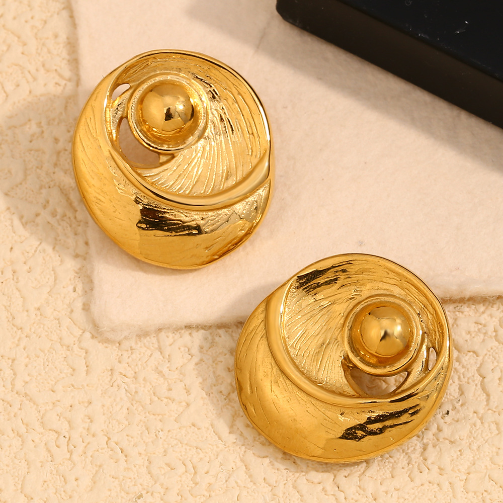 1 Pair Classic Series Retro Geometric Stainless Steel   Gold Color  Women's Stud Earrings h5Picture4