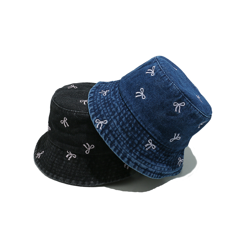 1 Piece Denim Bow Embroidered Fisherman Hat Picture4