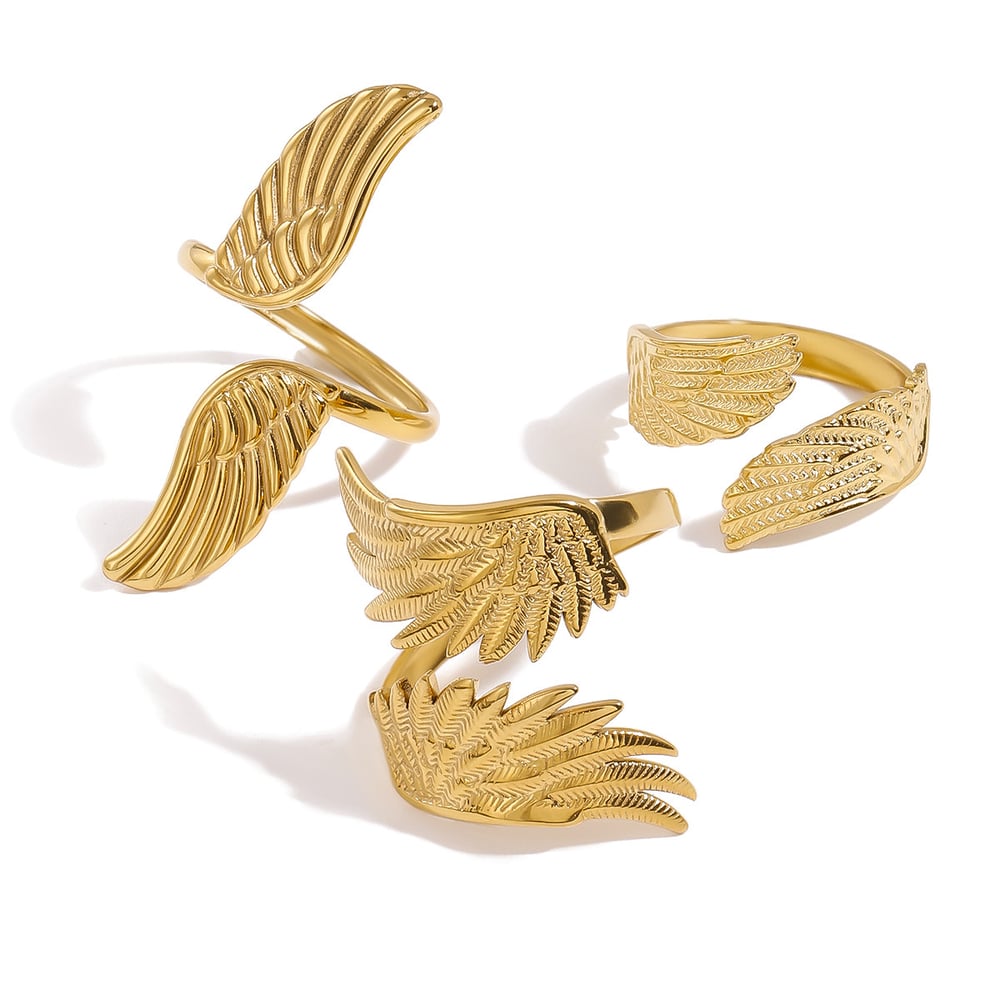 1 pair luxurious series retro wing stainless steel  gold plated women adjustable rings h5Picture7