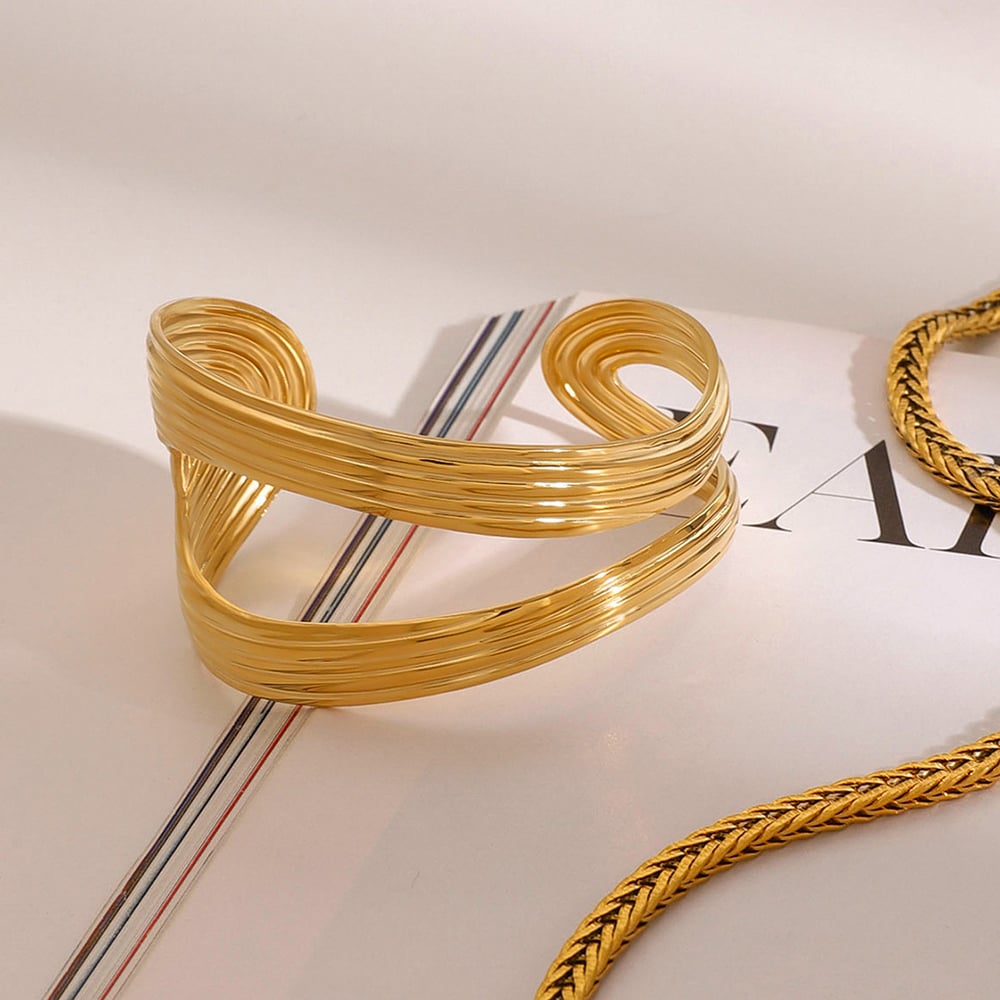 1 Piece Simple Series Elegant Solid Line Stainless Steel Gold Color Women's Bangles h5Picture6