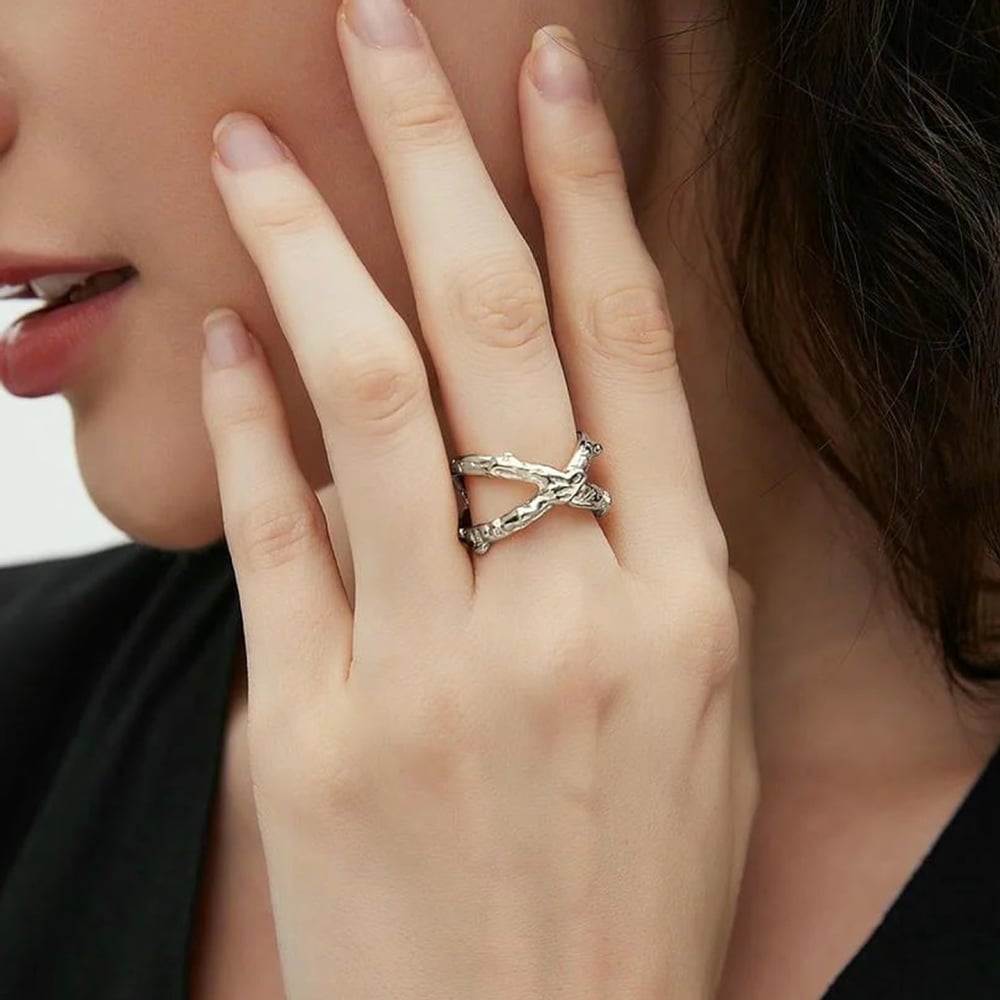 1 Piece Charming Series Designable Hammered Texture Line Stainless Steel Silver Color Women's Adjustable Rings h5Picture7