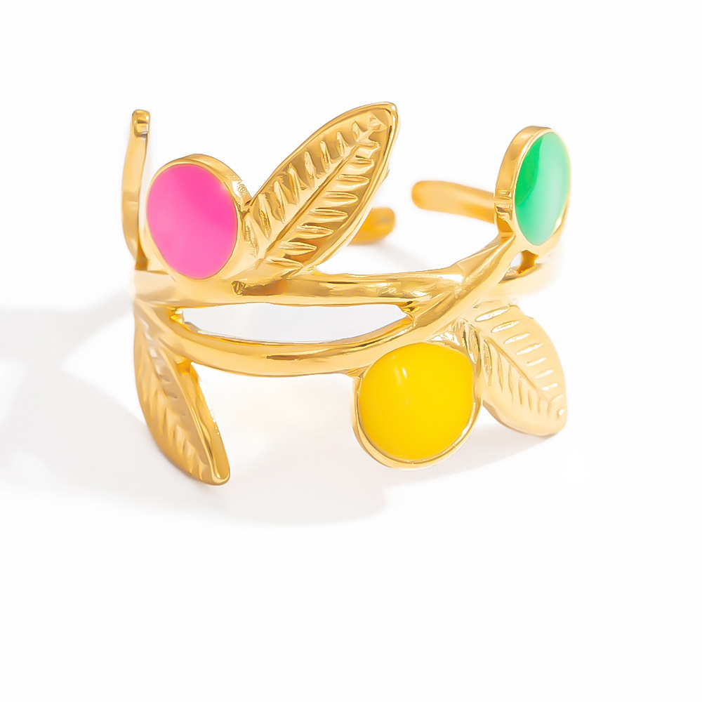 1 Piece Charming Series Chromatic Daisy Shape Oil- Glazing Stainless Steel Gold Color Women's Adjustable Rings Picture7