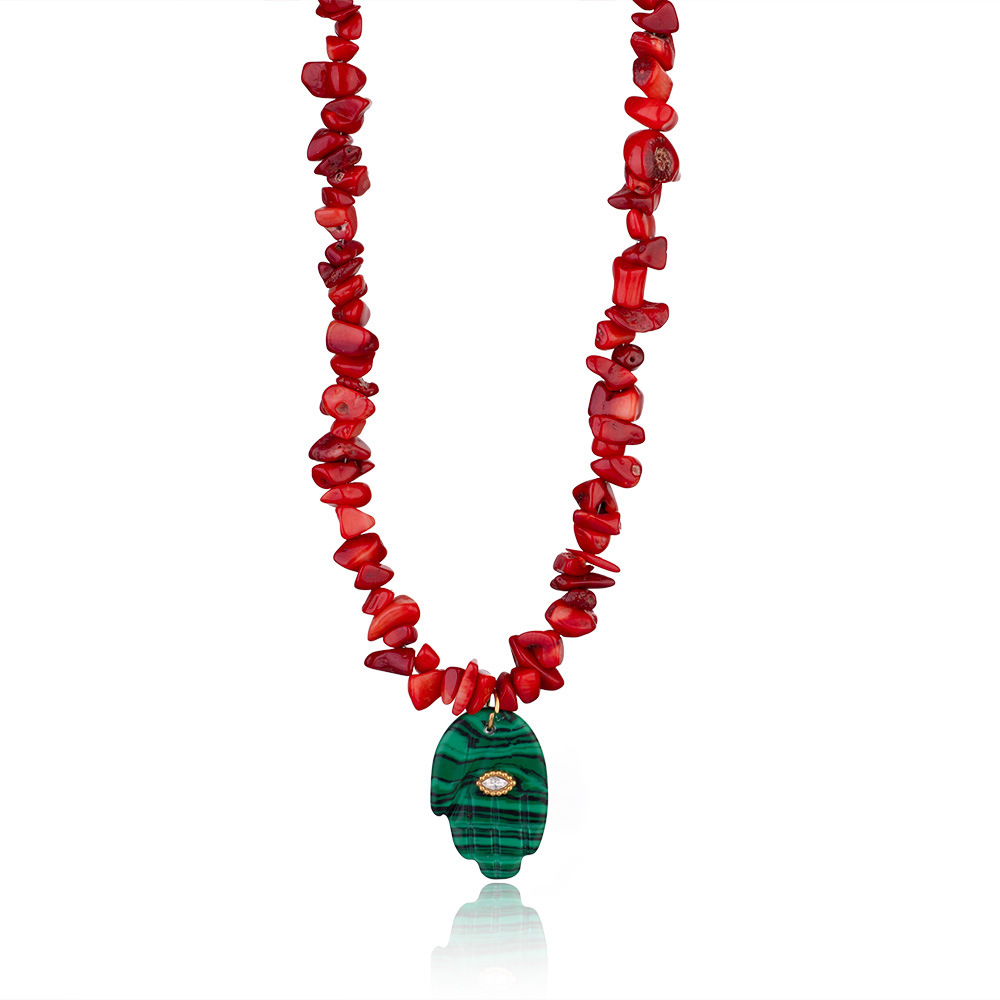 1 Piece Polychrome Series Bohemian Hand Shape Stainless Steel Gold Color Irregular Natural Stone Women's Beaded Necklaces h5Picture11