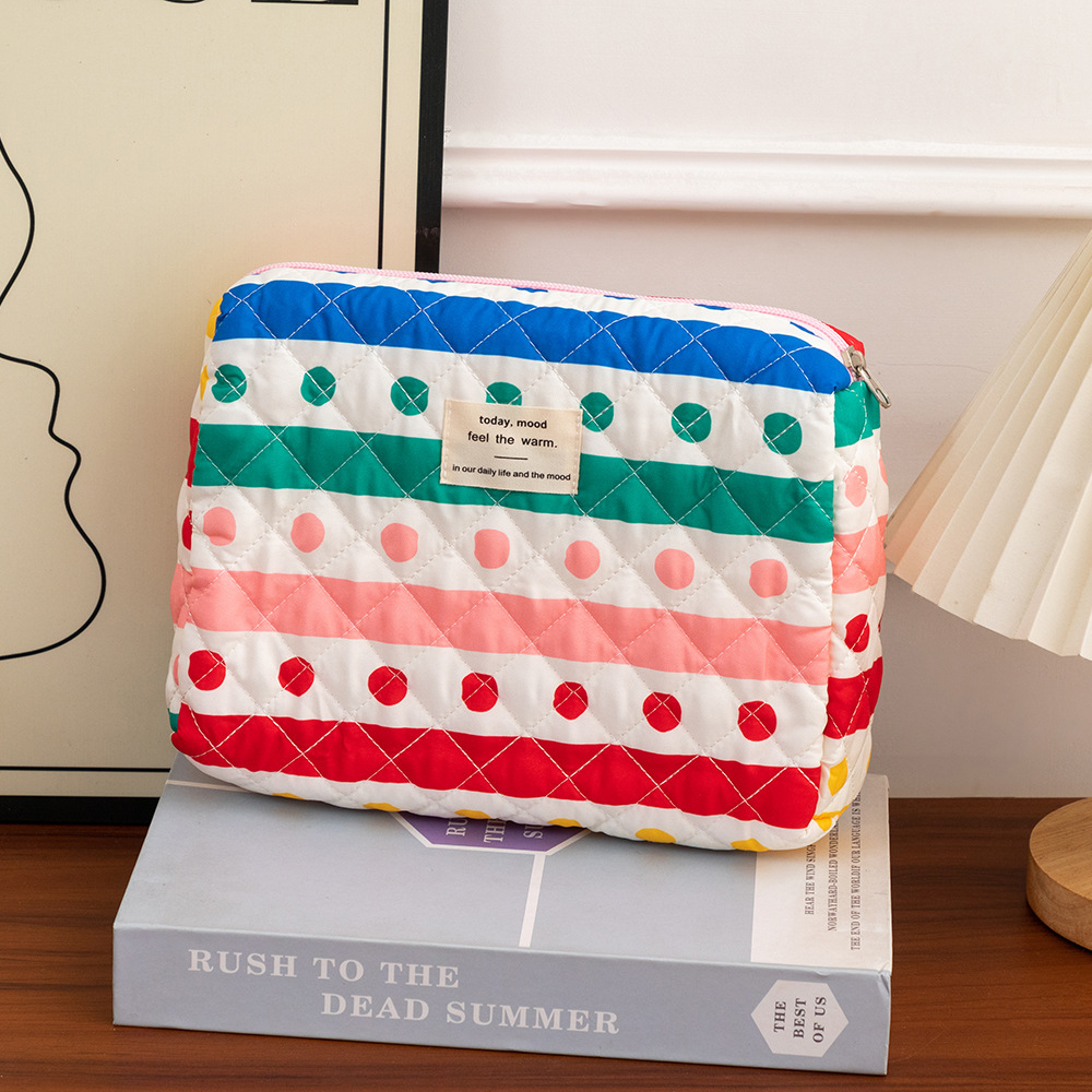 1 Pair Colorful Series Rainbow Cute Polka Dots Portable Large Capacity With Random Printing Design Women's Cosmetic Bags h5Picture5