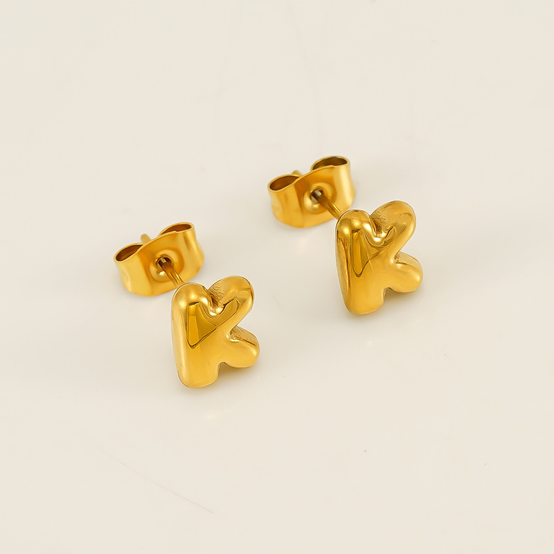 1 pair simple series elegant letter titanium steel  gold plated women stud earrings Picture4