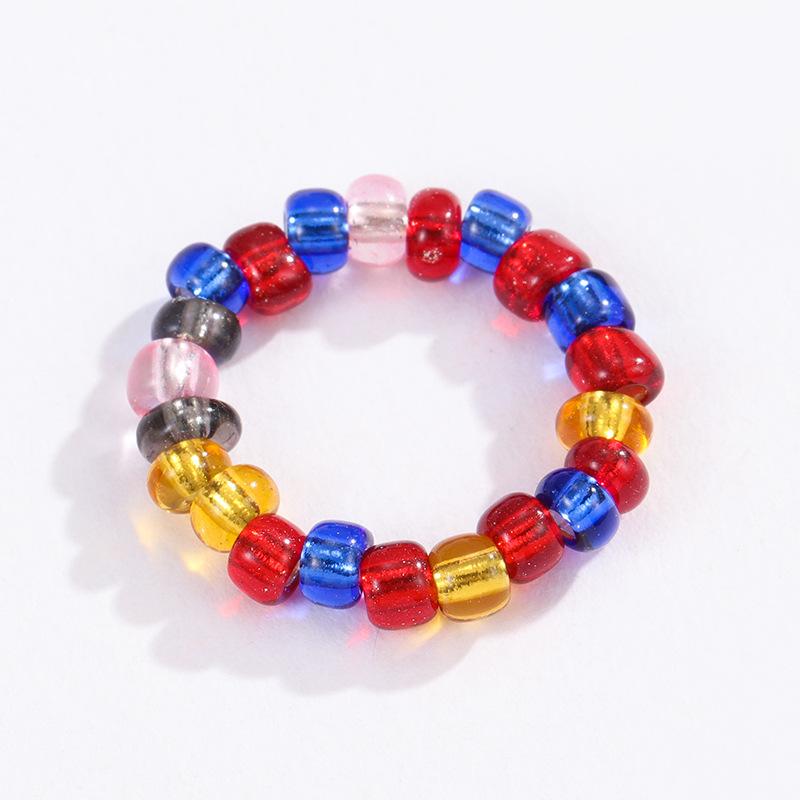 1 Piece Vacation Series Cute Mixed Polychrome Color Beads Lightweight Women's Adjustable Rings h5Picture5