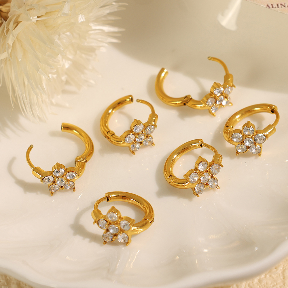 1 Pair Luxurious Series Shining Flower Shape Stainless Steel Gold Color Women's Hoop Earrings h5Picture5