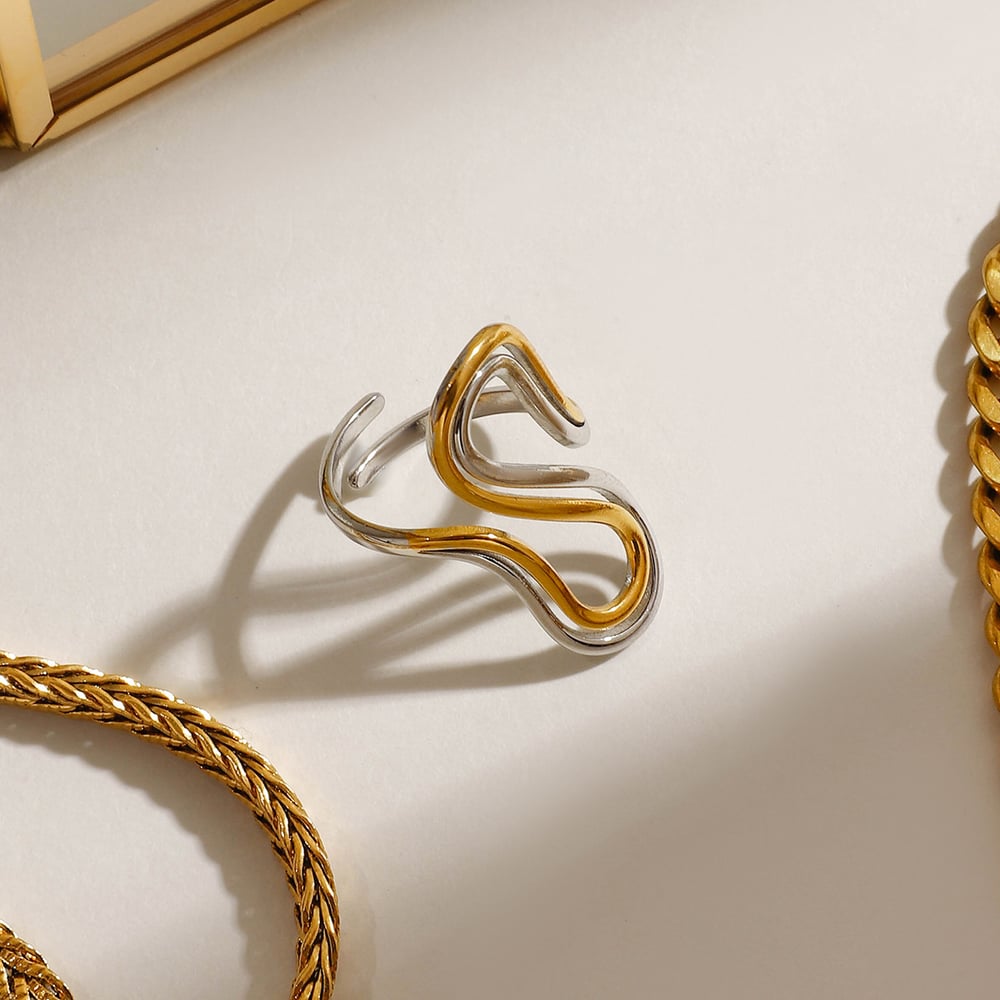1 Piece Modern Series Chic Line Stainless Steel Gold and Silver Color Women's Adjustable Rings h5Picture4