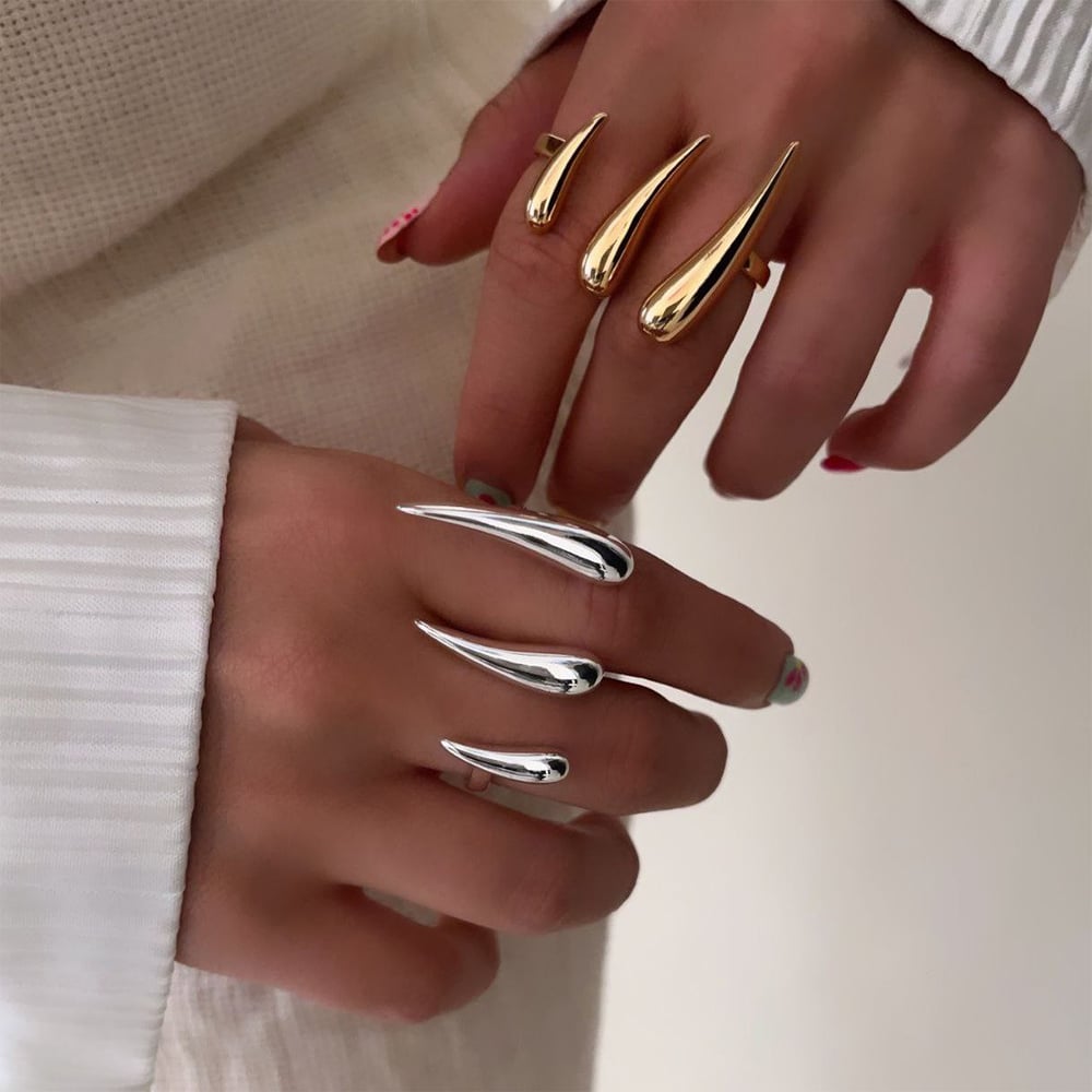 1 Piece Minimalist Series Punk Droplet Designable Stainless Steel Gold Color Women's Adjustable Rings h5Picture5
