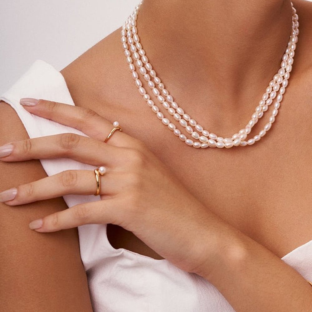 1 pair simple series simple geometric stainless steel  gold plated artificial pearl women adjustable rings Picture2