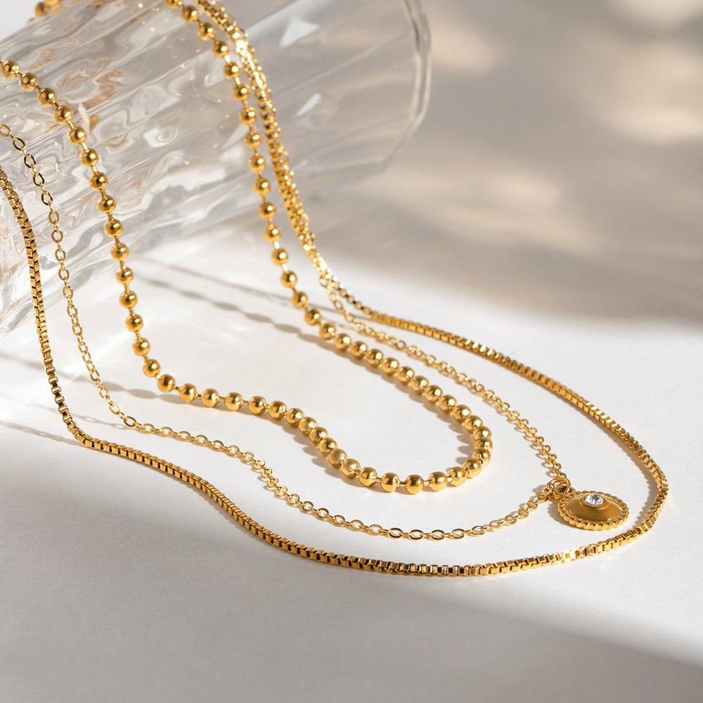 1 piece classic series elegant annular stainless steel  gold plated rhinestone women layered necklaces h5Picture4