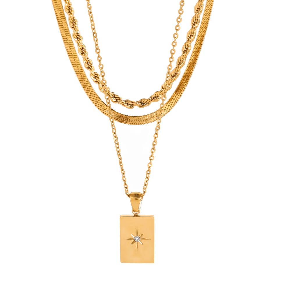1 piece simple casual style square shape stainless steel  gold plated inlay white rhinestone women's layered necklace h5Picture5