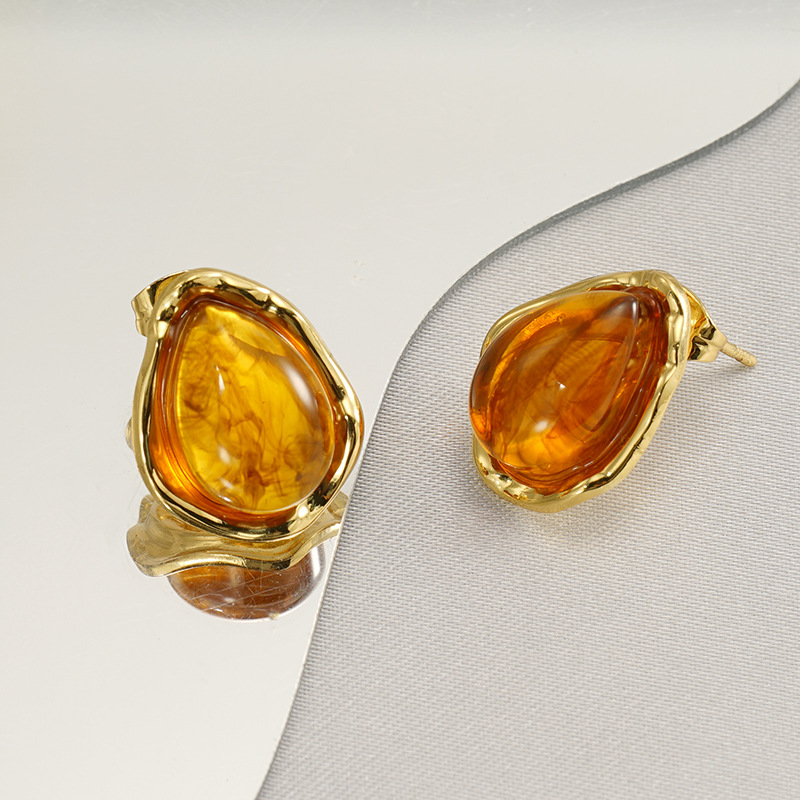 1 pair luxurious series sexy droplet titanium steel  gold plated women drop earrings h5Picture3