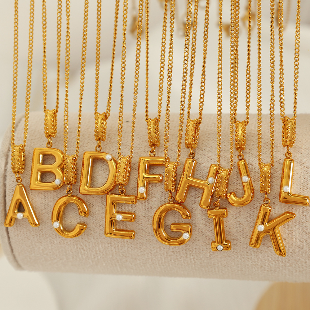 1 piece simple series casual letter stainless steel  gold plated glass women pendant necklaces h5Picture4