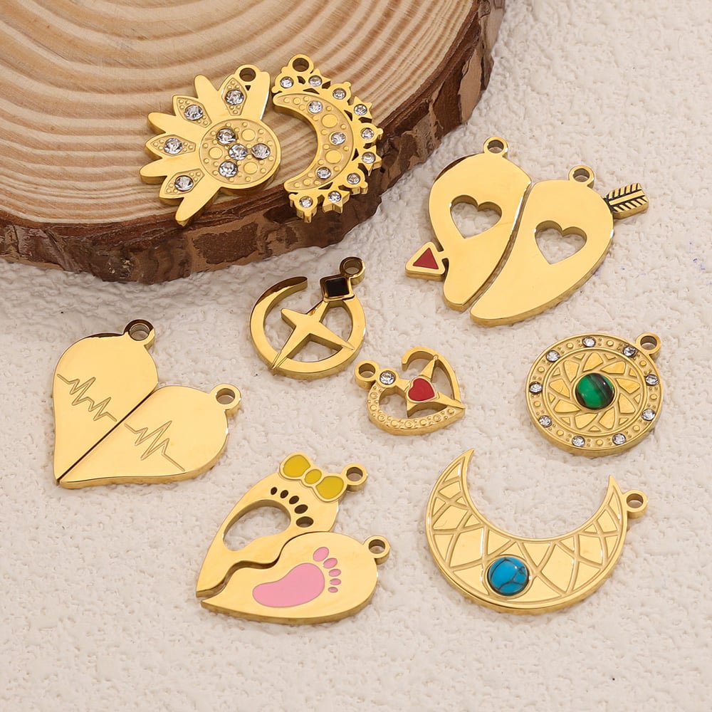 1 Piece Romantic Series Valentine Heart Shape Stainless Steel Gold Color DIY Couple's Pendants h5Picture5
