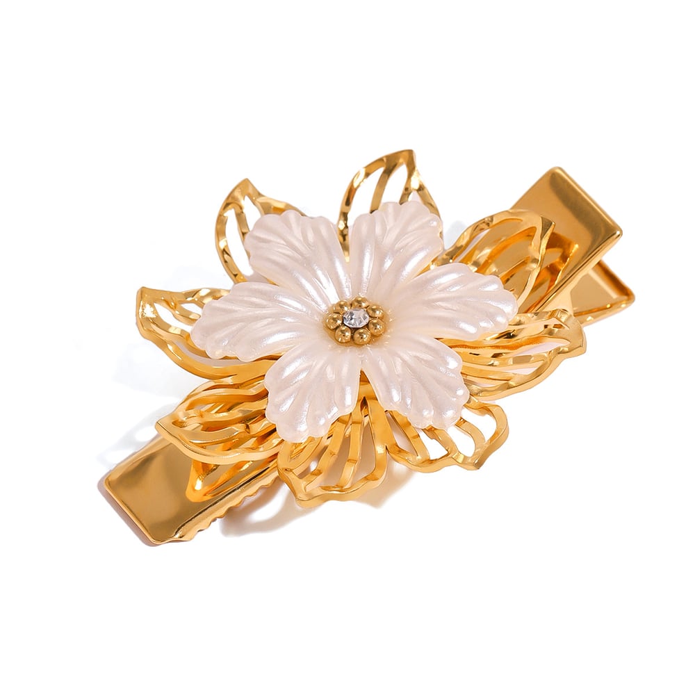 1 pair classic series retro flower stainless steel  gold plated rhinestone women hair clips Picture5